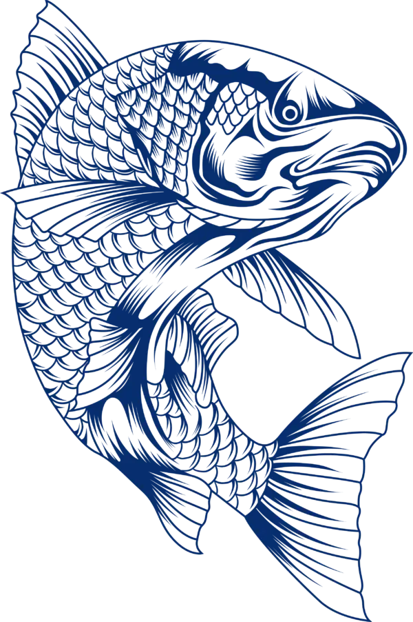 Blue illustrated fish with detailed scales.